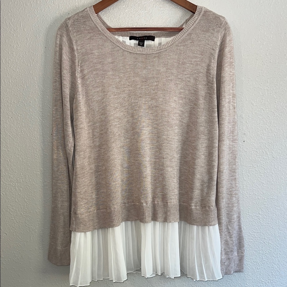 Fever Beige Sweater with White Pleated Hem